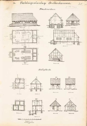 Nebelsignalanlage Stubbenkammer, Sassnitz: Maschinenhaus, Stallgebäude: Ansichten, Grundrisse, Schnitte 1:100