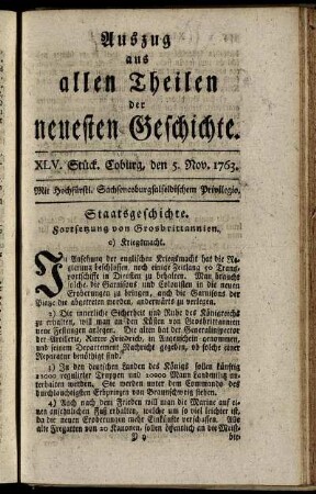 XLV. Stück. Coburg, den 5. Nov. 1763.