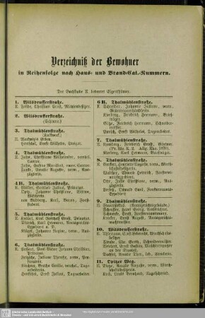 Häuserbuch : Verzeichniß der Bewohner in Reihenfolge nach Haus- und Brand-Cat.-Nummern