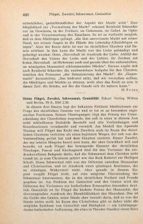 480-481 [Rezension] Flügel, Heinz, Zweifel, Schwermut, Genialität