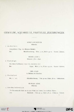 Gemälde, Aquarelle, Pastelle, Zeichnungen (Nr. 1-520)