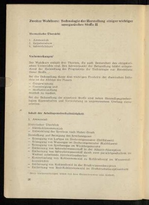 Zweiter Wahlkurs: Technologie der Herstellung einiger wichtiger anorganischer Stoffe II