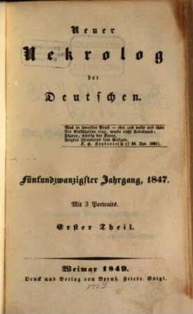 Neuer Nekrolog der Deutschen. 25, 25. 1847 (1849)