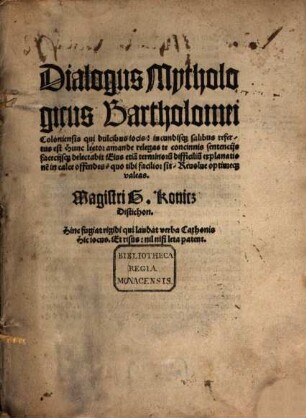 Dialogus mythologicus dulcibus jocis refertus