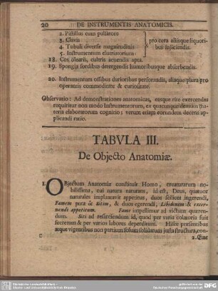 Tabula III. De Objecto Anatomiae
