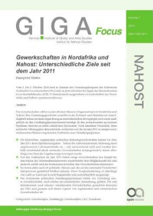 Gewerkschaften in Nordafrika und Nahost : unterschiedliche Ziele seit dem Jahr 2011