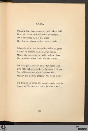 CXXXV: Manche hat ihren wunsch – du deinen Will
