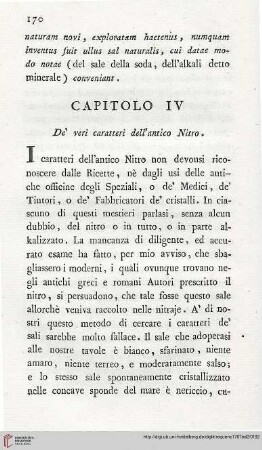Capitolo IV: De´ veri caratteri dell´antico Nitro