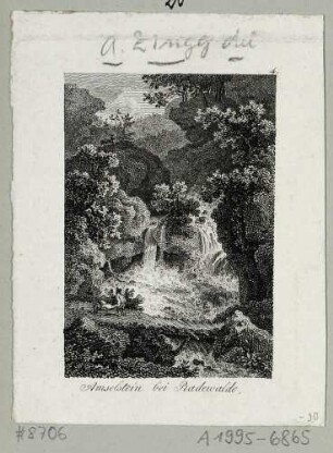 Der Amselfall im Amselgrund zwischen Rathewalde und Rathen in der Sächsischen Schweiz, aus Beckers Taschenbuch zum geselligen Vergnügen 1807