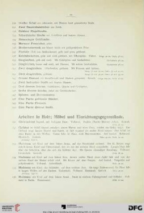 Arbeiten in Holz; Möbel und Einrichtungsgegenstände (Nr. 251-392)