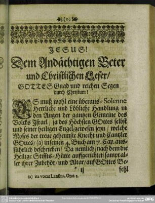 Dem Andächtigen Beter und Christlichen Leser, Gottes Gnad und reichen Segen durch Christum!