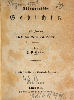 Allemannische Gedichte : für Freunde ländlicher Natur und Sitten