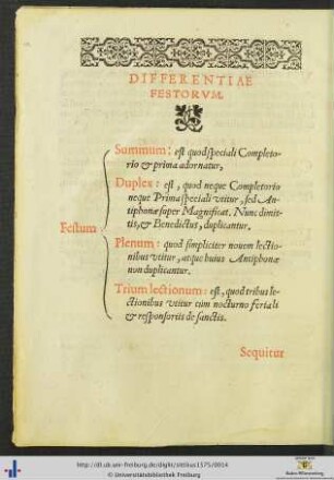 Differentiae Festorum.