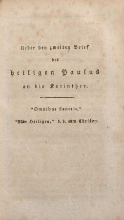 Ueber den zweiten Brief des heiligen Paulus an die Korinther.