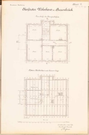 Oberförster-Etablissement, Bersenbrück: Grundrisse OG und Balkenlage 1:100