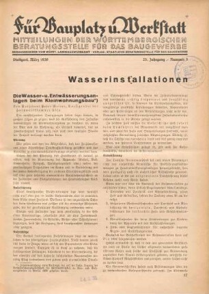 Wasserinstallationen Die Wasser- u. Entwässerungsanlagen beim Kleinwohnungsbau