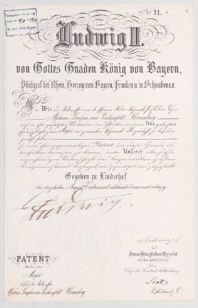Ludwig II. von Bayern (1845 - 1886) Autographen: Brief von Ludwig II. an Alfons von Lerchenfeld-Brennberg - BSB Autogr.Cim. Ludwig .2