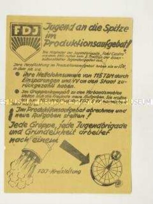 Hektografiertes Propagandaflugblatt der FDJ zum Produktionsaufgebot