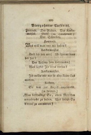 Vierzehnter Auftritt. Fontrose. Der Richter. Der Kerkermeister. Greif [...] Der Schreiber.