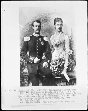 Friedrich II., seit 1907 Großherzog von Baden und Hilda von Nassau (Tochter des Großherzogs Adolf von Luxemburg) im Jahr ihrer Vermählung