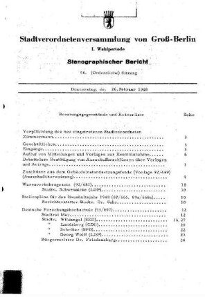 Nr. 56, 26. Februar 1948, Ordentliche Sitzung