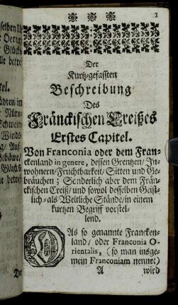 Der Kurtz-gefassten Beschreibung Des Fränckischen Creißes Erstes Capitel.
