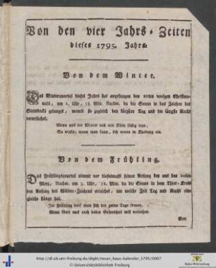 Von den vier Jahres-Zeiten dieses 1795. Jahres.