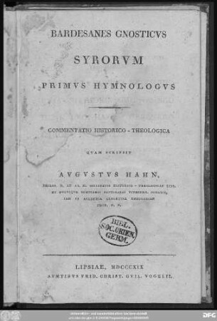 Bardesanes Gnosticus : Syrorum primus hymnologus.