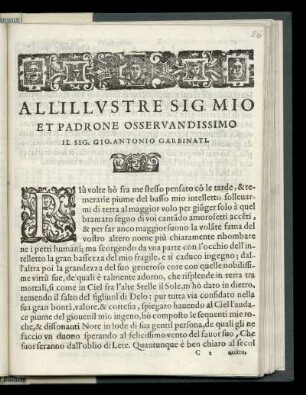 Dedikation an Giovanni Antonio Garbinati von Gio. Pietro Gallo