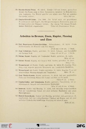 Arbeiten in Bronze, Eisen, Kupfer, Messing und Zinn (Nr. 356-444)