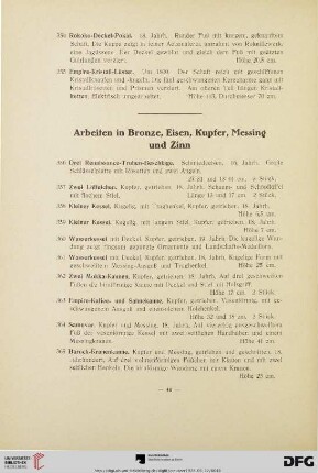 Arbeiten in Bronze, Eisen, Kupfer, Messing und Zinn (Nr. 356-444)