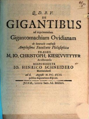De Gigantibus ad exprimendam Gigantomachiam Ovidianam