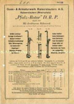 "Pfalz-Rotor" D.R.P. / Zentrigugal-Jauchepumpen Pfalz I und Pfalz II / Zentrifugal-Jauchepumpen "Pfalz" / Hand-Jauche-Pumpen