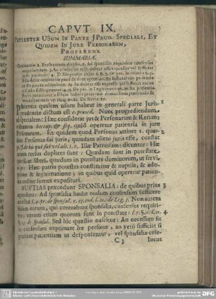 Caput IX. Patientiae Usum In Parte I.Prud. Speciali, Et Quidem In Iure Personarum, Proferens