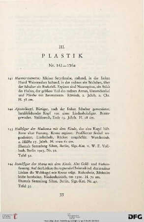 III. Plastik (Nr. 141-156a)