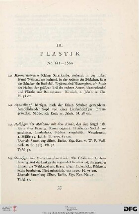 III. Plastik (Nr. 141-156a)