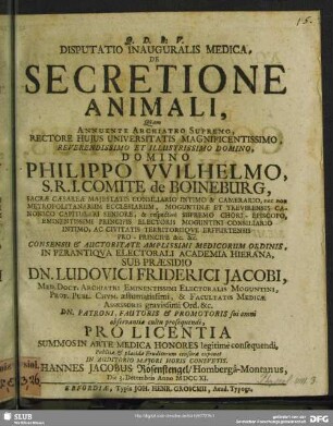 Disputatio Inauguralis Medica, De Secretione Animali