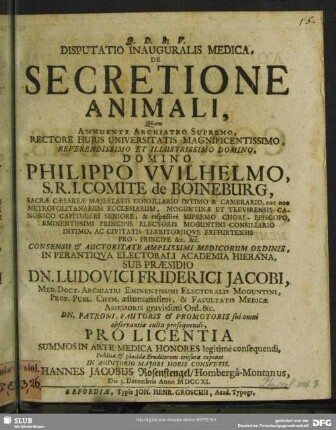 Disputatio Inauguralis Medica, De Secretione Animali