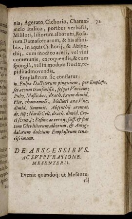 De Abscessibus Ac Suppuratione Mesenterii