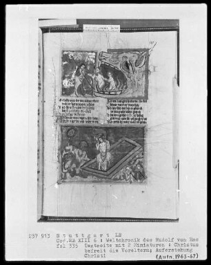 Weltchronik - Bruder Philipp — ---, Folio 256recto-342verso---, Folio 256recto-342versoTextseite mit zwei Miniaturen, Folio 335recto