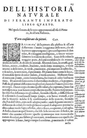 Libro Quarto. Nel quale si tratta delle terre appartenenti all'uso die Pittura, & all' arte Fullonia