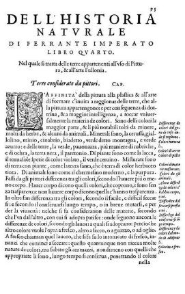Libro Quarto. Nel quale si tratta delle terre appartenenti all'uso die Pittura, & all' arte Fullonia