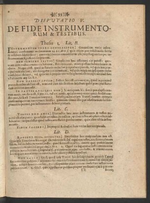 Disputatio V. De Fide Instrumentorum & Testibus