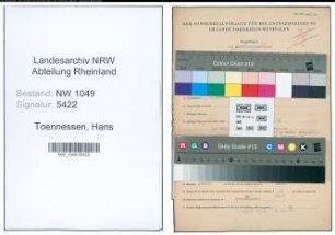 Entnazifizierung Hans Toennessen , geb. 07.11.1899 (Maschinensetzer)