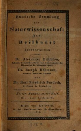 Russische Sammlung für Naturwissenschaft und Heilkunst. 1,1, 1,1. 1815
