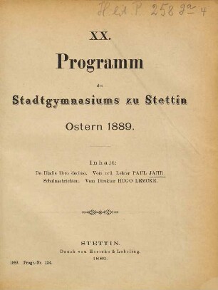 Programm : Ostern .... 1888/89