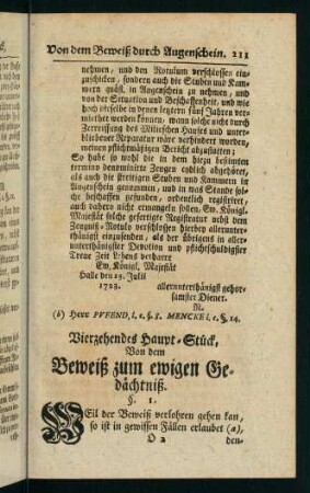 211-225, Vierzehendes Haupt-Stück, von dem Beweiß zum ewigen Gedächtniß