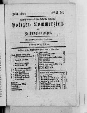 8tes Stück, Ausgabe vom 23. Februar 1803
