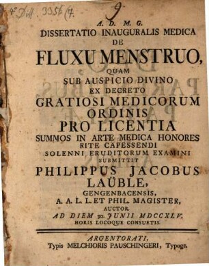 Diss. inaug. med. de fluxu menstruo