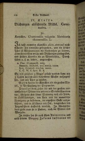 IV. Klasse. Blähungen abführende Mittel. Carminativa.